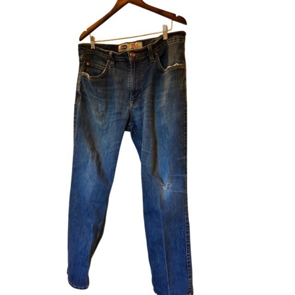 Justin J2 Slim Straight Men's Jeans 36x30 Blue Medium Wash Distressed Western